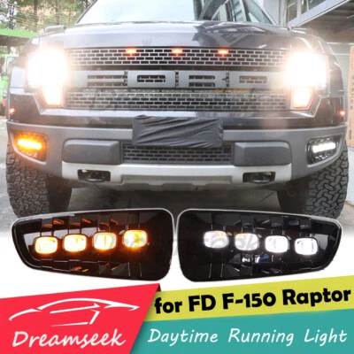 Luz de circulación diurna LED DRL para Ford F-150 SVT Raptor 09-14 cubierta de faro antiniebla con giro - Imagen 1 de 4