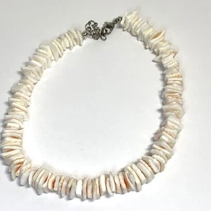 Vintage 70's Natural Pink Shell Necklace Heishi Stacked Shell Square Beads - Picture 1 of 7