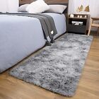Runner Rug for Bedroom Soft Shaggy Area Rugs 2x6 Feet Tie-dyed Light Grey