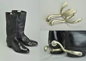 Stivali antichi alti Wellington in pelle con speroni d'argento. Ref HRS British Cavalry - Foto 1 di 11