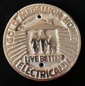 Vintage Live Better Electrically 1960s Gold Medallion Home Brass Emblem