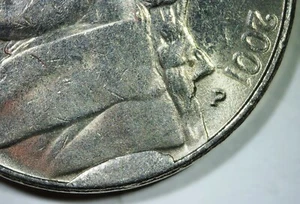 2001 P Jefferson Nickel error, obverse CUD die break, CU-5c-2001P-01 - Picture 1 of 6