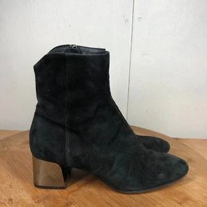 M Gemi Boots 37 Womens 7 Black Suede Classic Zip Up Block Heel Career Italy - Picture 1 of 14