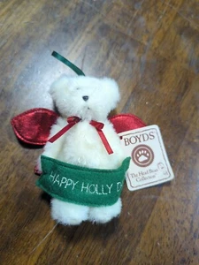Boyds Bears Plüsch Mini Bär Weihnachtsschmuck Happy Holly Days  - Bild 1 von 4