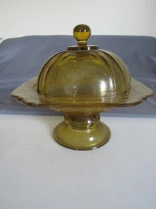 Vintage Federal Glass Amber Madrid Covered Pedestal Butter dish 6 1/2" T - Picture 1 of 8