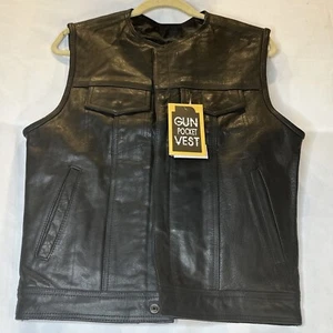 Herren Leder Weste Biker Waffentasche Gr. 40 Reißverschluss gefüttert strapazierfähig Qualität genäht - Bild 1 von 9