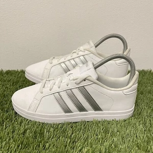 Adidas Leder Damen Sneaker Turnschuhe Weiß Silber Metallic Streifen UK 4 - Bild 1 von 9