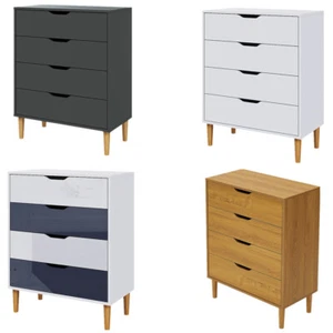 Chest of 4 Drawers Bedroom Storage Solid Wood Legs Scandi Style Bedside Table - Picture 1 of 45