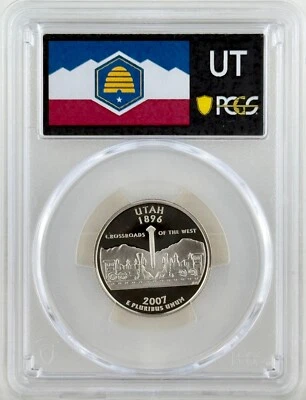 Utah Quarter PR 70 DCAM PCGS Clad 2007 Best Top Grade 25c New State Flag Label - Image 1 of 2