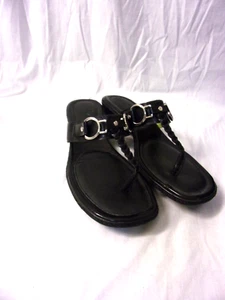 Cole Haan Damen-Flip-Flops schwarz Leder silber Pferd Gebiss 8 B neu ohne Karton - Bild 1 von 6