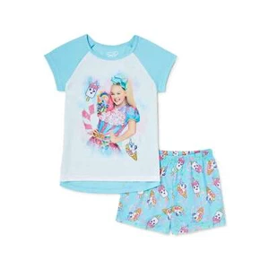 JoJo Siwa Girls' Blue Short Sleeve Shirt and Shorts Pajama Set - Picture 1 of 3