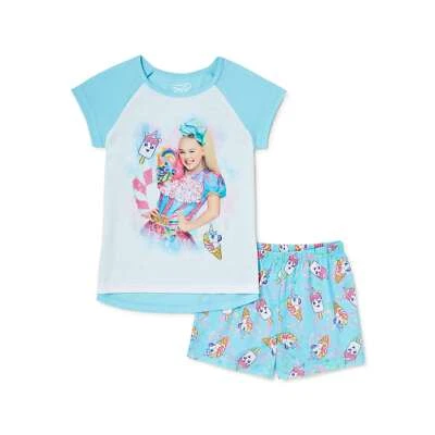 Conjunto de pijama camisa y pantalón corto azul manga corta JoJo Siwa para niñas Foto 1 de 3