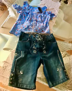 Oktoberfest-Outfit 38/40 Damen Trachten Schuhplattlerhose + Bluse Set NEU - Bild 1 von 12