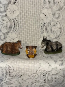 Vintage 3 Stück Krippe Krippe Italien Kunststoff Figuren Weihnachten Jesus Esel Kuh - Bild 1 von 11