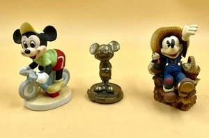 VINTAGE Disney 3 Figurines Mickey Mouse Riding Bicycle, W/ Chicken (damaged) Etc - Picture 1 of 12