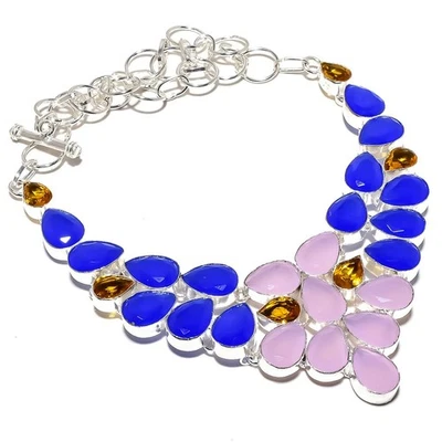 Collar De Joyería De Plata De Ley 925 Hecho A Mano Con Cuarzo Rosa Y Ónix 18" - Imagen 1 de 4