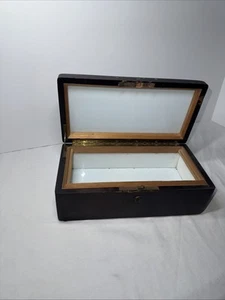 Antike viktorianische Humidor Holz Zigarrenkiste Sterlingsilber Top Lock Weißglas - Bild 1 von 9
