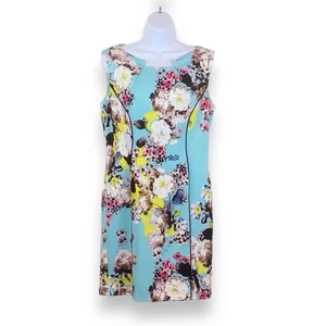 TARAHI ASL Sleeveless Aqua Floral Sheath Dress size 10P - Picture 1 of 6