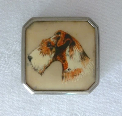 Vintage Beautibox Powder Compact with Hand Painted Terrier Dog - Image 1 of 4