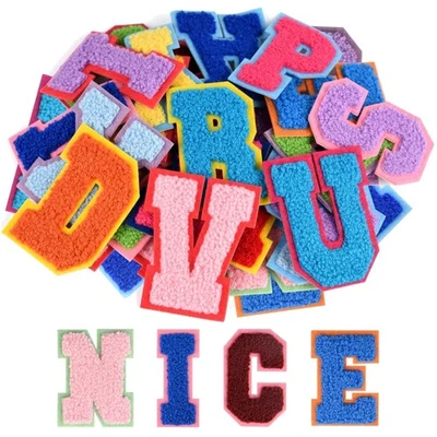Buchstaben Aufnäher, Chenille, selbstklebend, A-Z, bunt, DIY, Kleidung, Taschen - Bild 1 von 4
