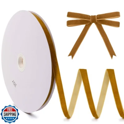 Brown Velvet Ribbon 25 Yards x 3/8 Inch Spool Single Face Christmas Velvet Tr - Image 1 of 4