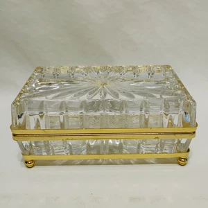 Vintage Crystal Glass Vanity Jewelry Trinket Box Casket French Baccarat-Style - Picture 1 of 14