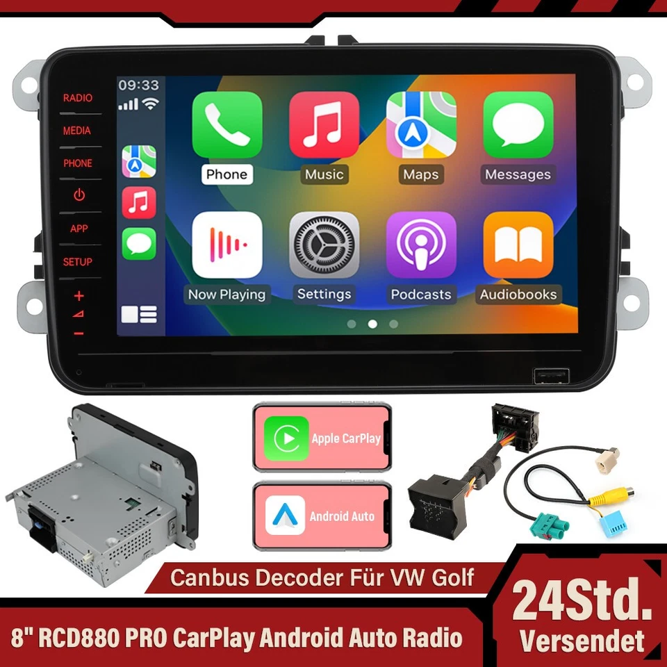 8" RCD880 PRO CarPlay Android Auto Radio Mit Decoder Für VW Golf Sharan Caddy CC - Bild 1 von 4