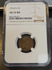 NGC AU-53 AU53 AU 53 BN 1914-S Lincoln One Cent Wheat Penny NICE - Picture 1 of 4