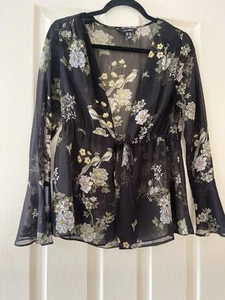 New Look Size 8 Black Floral Floaty Drawstring Waisted Top - Picture 1 of 7