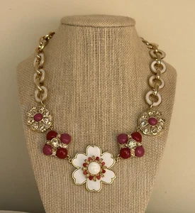 Talbots Limited Edition Beautiful Blooms White Pink Gold Enamel Flower Necklace - Picture 1 of 13