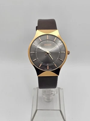 Relógio de quartzo analógico Julius masculino Coppertone JA-577M ouro rosa detalhes pulseira marrom - Imagem 1 de 4