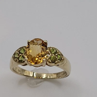 Goldring mit Citrin u. Peridot,  375/- Gelbgold, Citrinring (9ct) - Bild 1 von 4