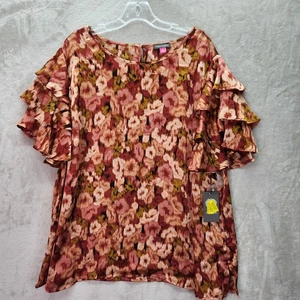 Blusa Vince Camuto Mujer Plus 3X Floral Manga Volantes Top Carrera Oficina Trabajo - Imagen 1 de 8