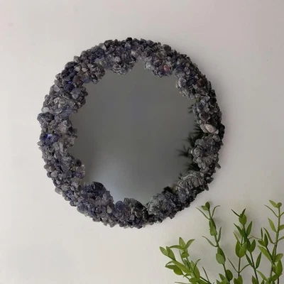Handmade Iolite Crystal Stone Wall Mirror – Round Luxury Gemstone Mirror – - Image 1 of 3