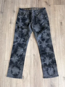 Rock Revival Jeans Mens 34x31 Tie Dye Black Straight Steven Flap Pockets Denim - Picture 1 of 9