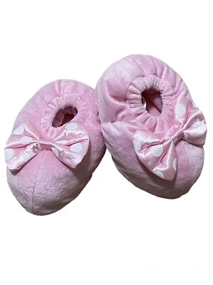 Disney Minnie Mouse Plush Pink Slippers with Glitter Bow Toddler Size S 5/6 - Image 1 of 4