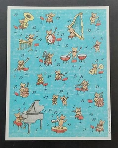 Vintage Hallmark Teddybär Orchester Musik Klavier Harfe Cello Aufkleberbogen - Bild 1 von 1