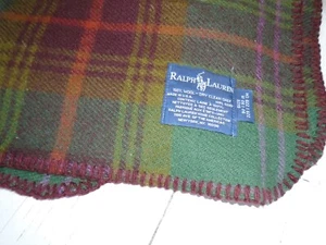 Coperta da lancio RALPH LAUREN verde e rossa a quadri lana vintage 90 x 90 made in USA - Foto 1 di 3