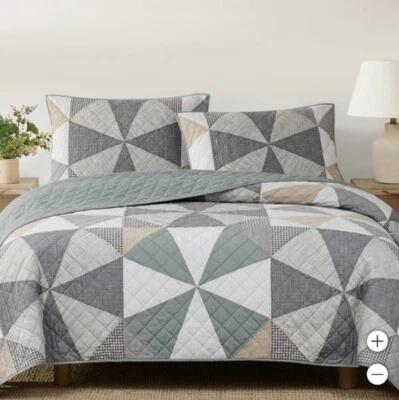 Juego de edredón de 3 piezas de retazos gris oscuro moderno con piezas de origami/talla queen Foto 1 de 4