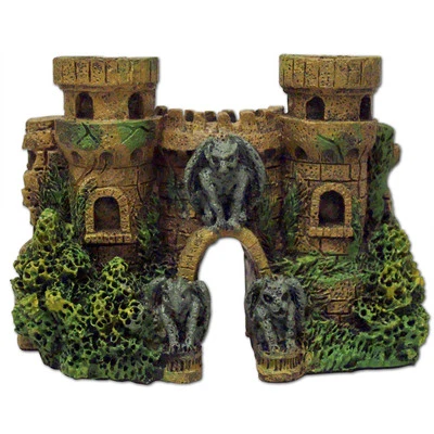 Blue Ribbon COBBLESTONE CASTLE WALL FORTRESS W/GARGOYLES ORNAMENT EE-123