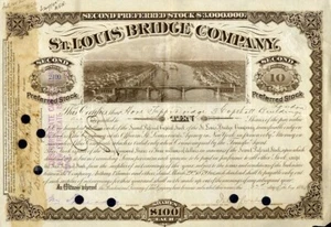 Certificado de stock de St Louis Bridge Co 1884 - Imagen 1 de 1