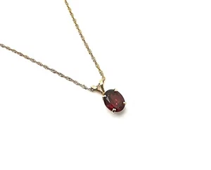 14k Yellow Gold Oval Red Garnet 4-Prong Set Pendant Adjustable Necklace 24"L - Picture 1 of 5