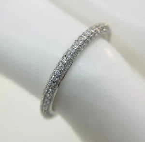18K White Gold Micro Pave Set Diamond Stackable Band - Picture 1 of 8