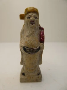 CHINESE CARVED PAINTED SOAPSTONE IMMORTAL MAN CHARACTER MARK TO BASE SEAL STATUE - Picture 1 of 7