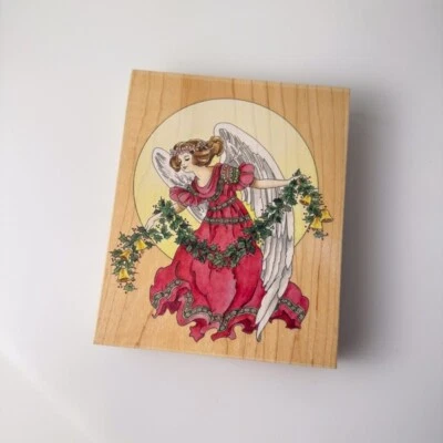 Ángel con Guirnalda~Navidad~Sello de Goma~ 4.5"X 5.5"~Suceden sellos 90041 Foto 1 de 4