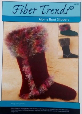 ADULT FELT ALPINE BOOT SLIPPERS Fiber Trends Knitting Pattern 2006 Galeskas AC81 - Image 1 of 4