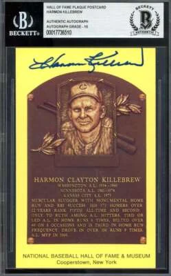 Harmon Killebrew Gem Mint 10 Beckett BAS Signed Gold Hall of Fame Plaque Postcar - Image 1 of 2