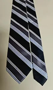 Van Huesen Easy Care Mens Silk Tie Blue And Black Stripes - Picture 1 of 4