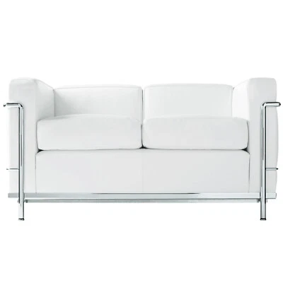 Clásico moderno diseño Le Corbusier LC2 en cuero genuino negro/blanco Foto 1 de 4