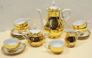 schönes 15Tlg. Vintage Porzellan Kaffee/Mokka Geschirr mit breitem Goldrand - Bild 1 von 5